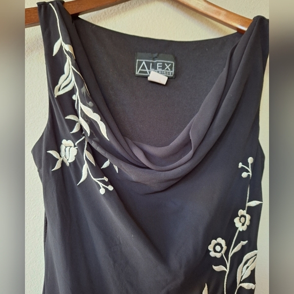 Alex Evenings Dark Fairy Black Sleeveless Embroidered Fringe Dress Womens Size 6 - Picture 3 of 8
